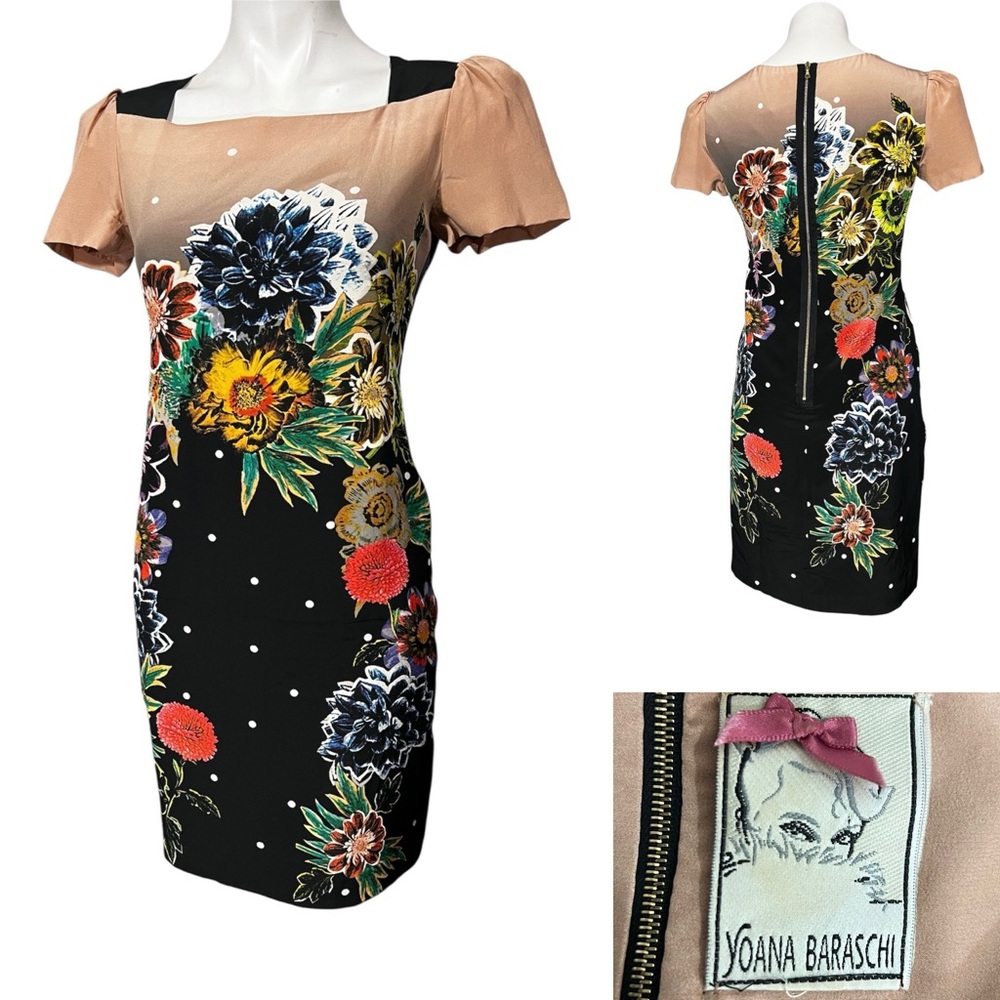 Yoana Baraschi Dress Sz Sm/6 Black/Tan multicolor short‎ sleeve knee length